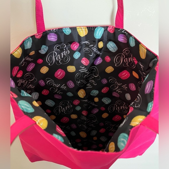 Lancôme Bright Pink Tote, Colorful Macaroon Lining, Handles, Reusable - Picture 4 of 10